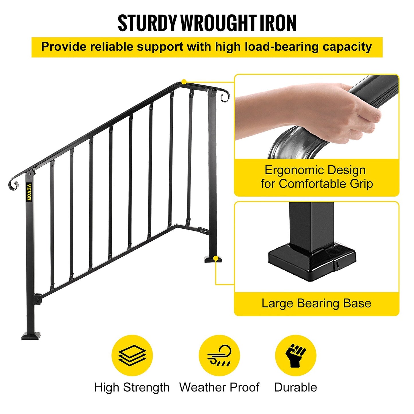 VEVOR Handrails Stair Railing 2-ft x 38-in Black Steel Deck Stair Rail Kit