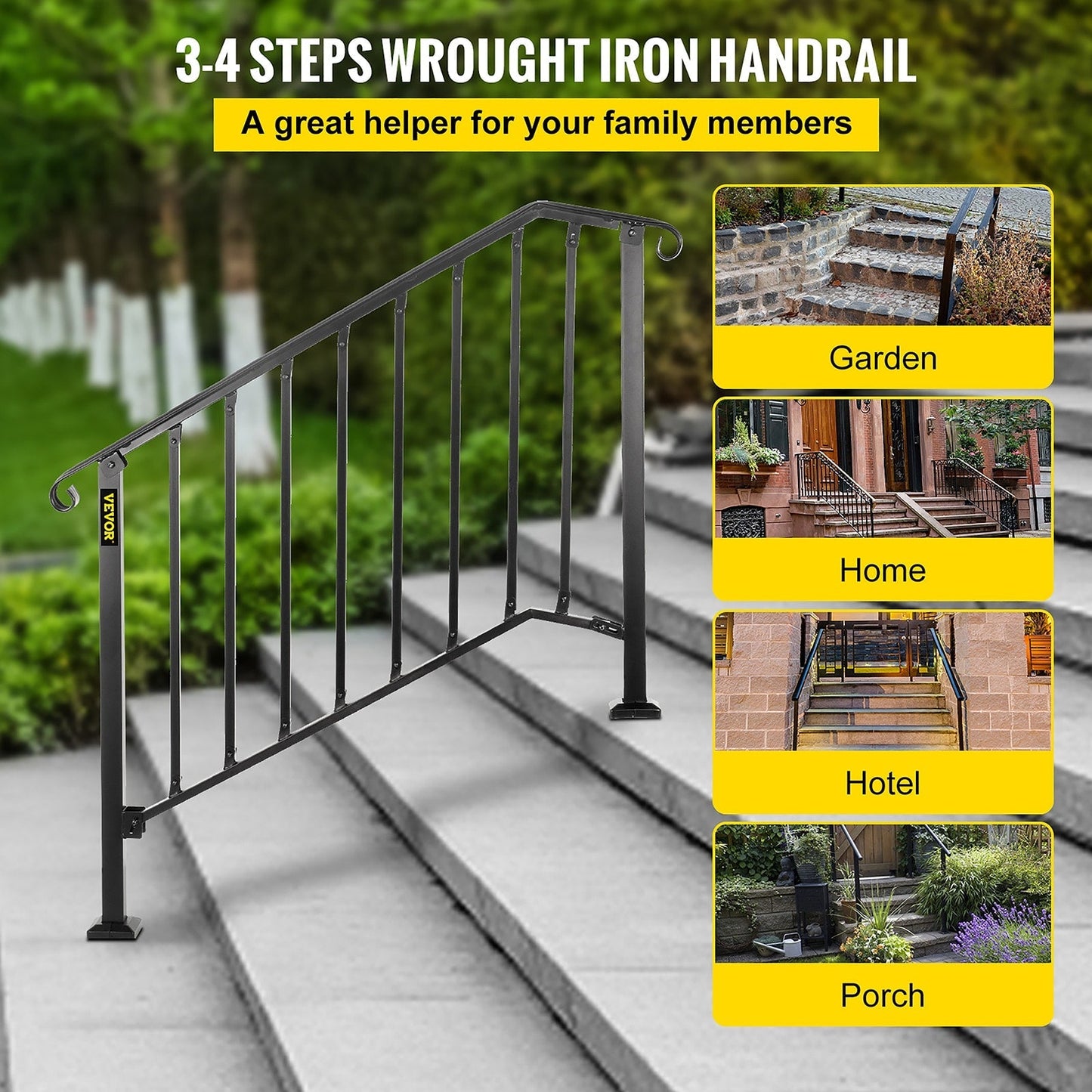 VEVOR Handrails Stair Railing 2-ft x 38-in Black Steel Deck Stair Rail Kit