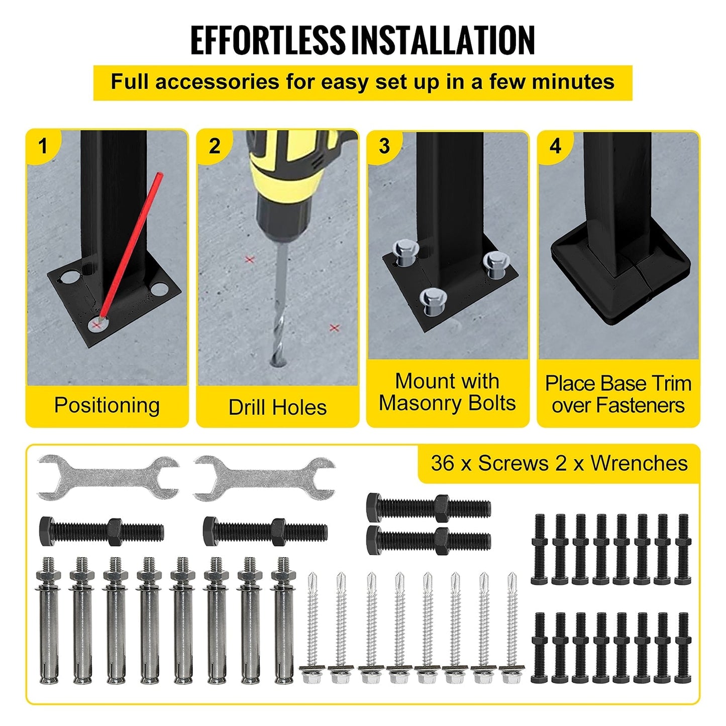VEVOR Handrails Stair Railing 2-ft x 38-in Black Steel Deck Stair Rail Kit