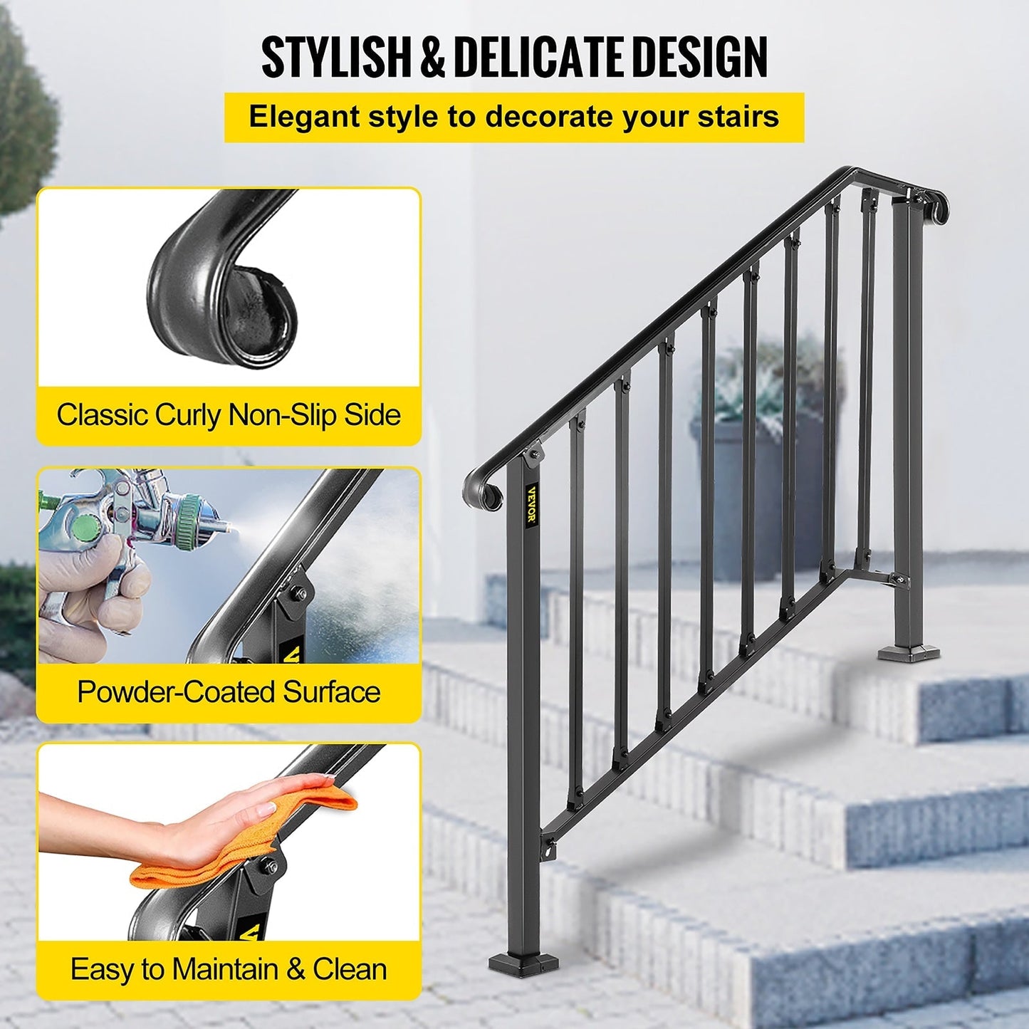 VEVOR Handrails Stair Railing 2-ft x 38-in Black Steel Deck Stair Rail Kit