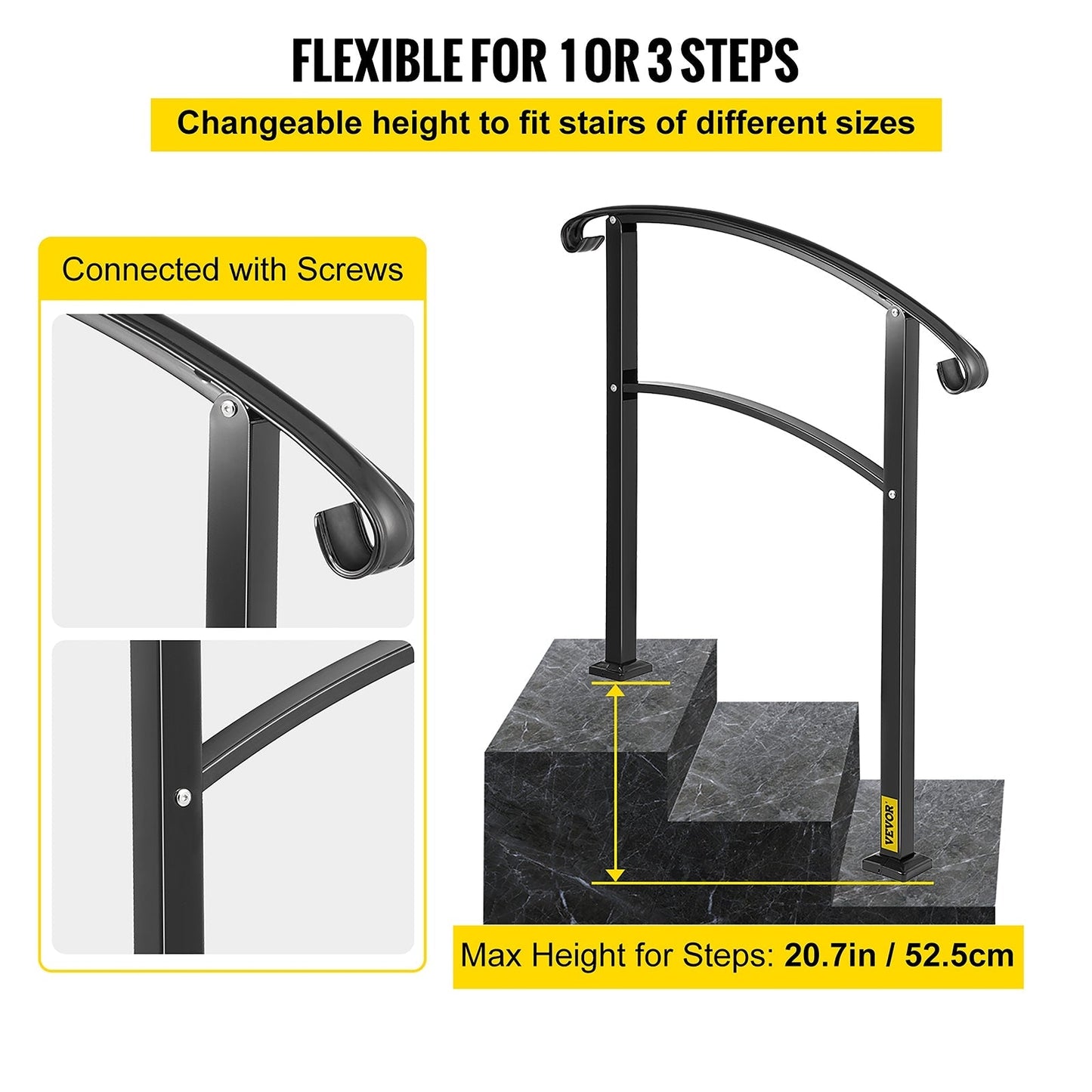VEVOR Handrails Stair Railing 2-ft x 42-in Black Steel Deck Stair Rail Kit