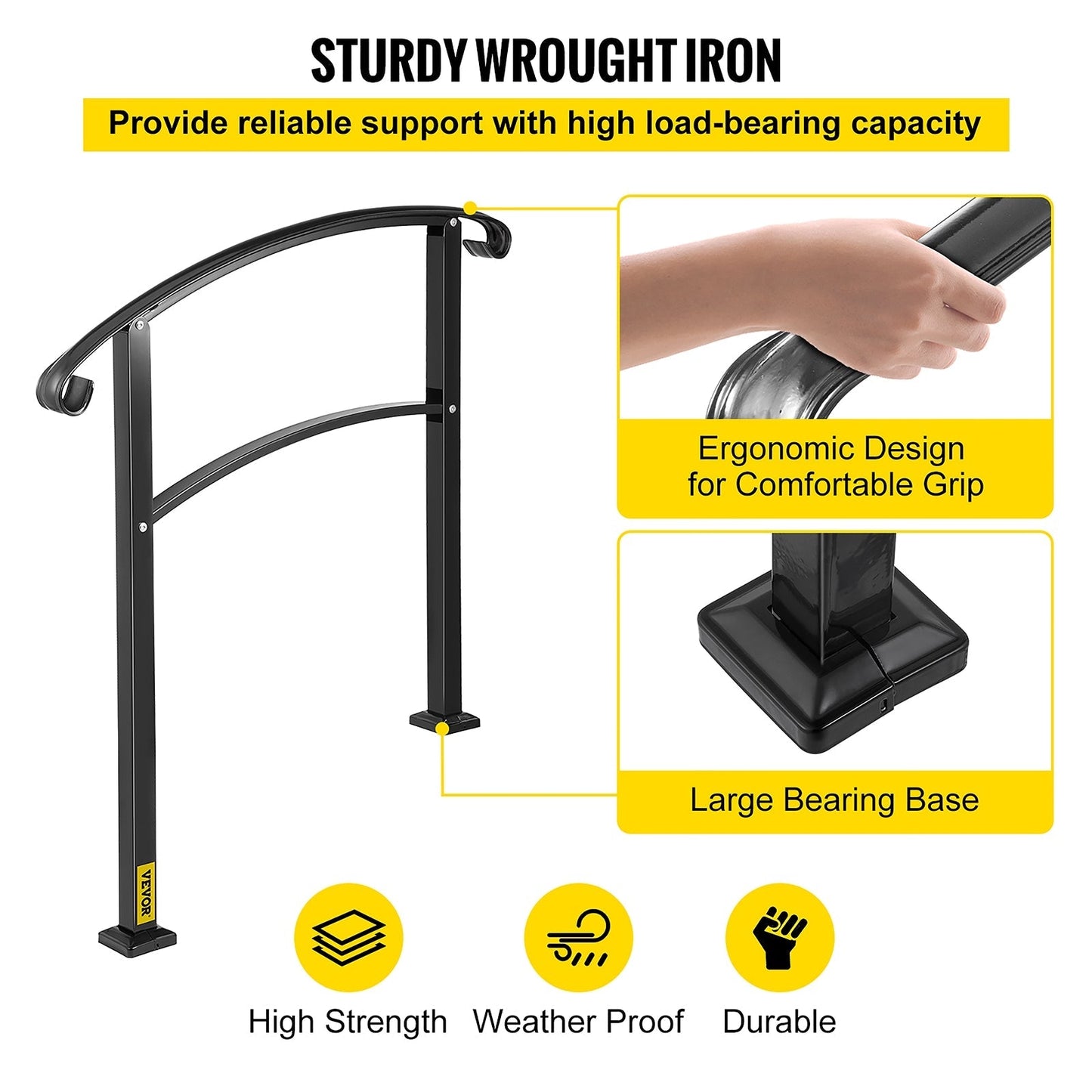 VEVOR Handrails Stair Railing 2-ft x 42-in Black Steel Deck Stair Rail Kit
