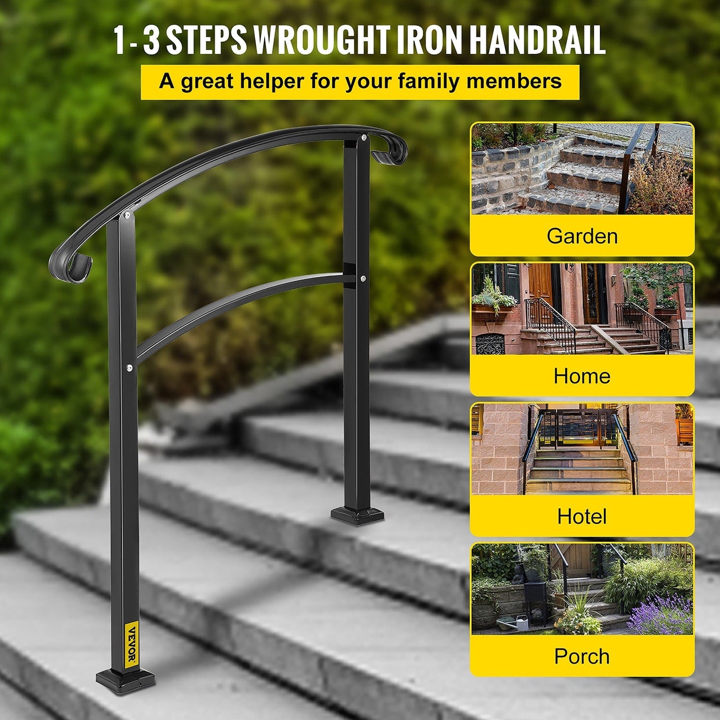 VEVOR Handrails Stair Railing 2-ft x 42-in Black Steel Deck Stair Rail Kit