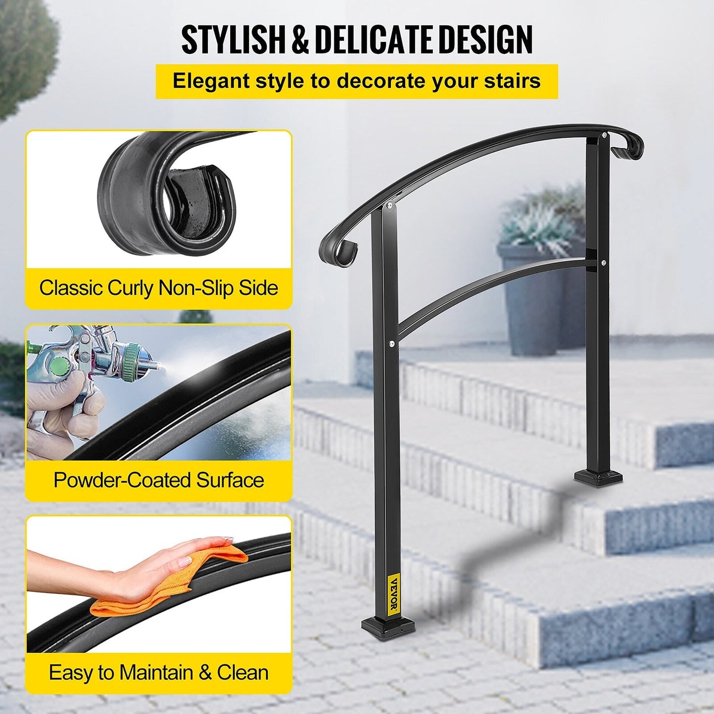 VEVOR Handrails Stair Railing 2-ft x 42-in Black Steel Deck Stair Rail Kit