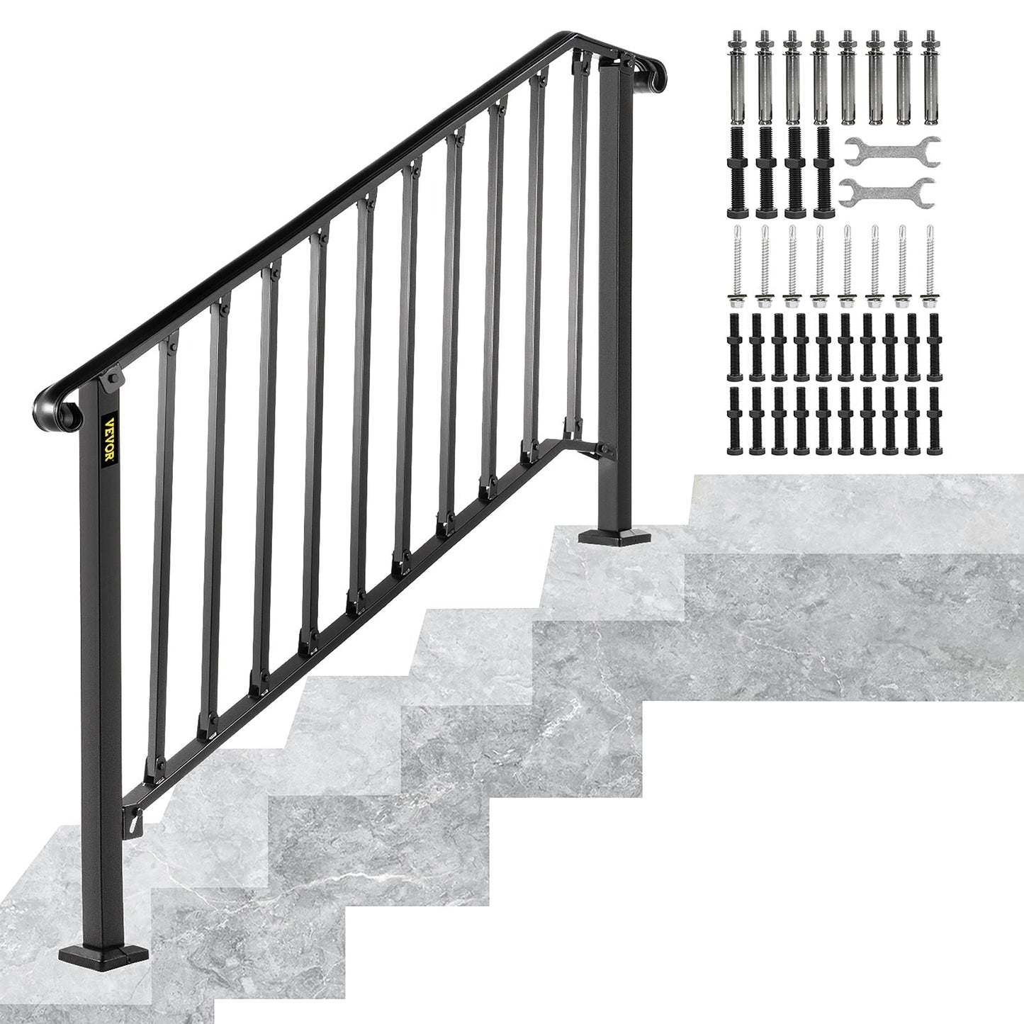 VEVOR Handrails Stair Railing 4-ft x 38-in Black Steel Deck Stair Rail Kit