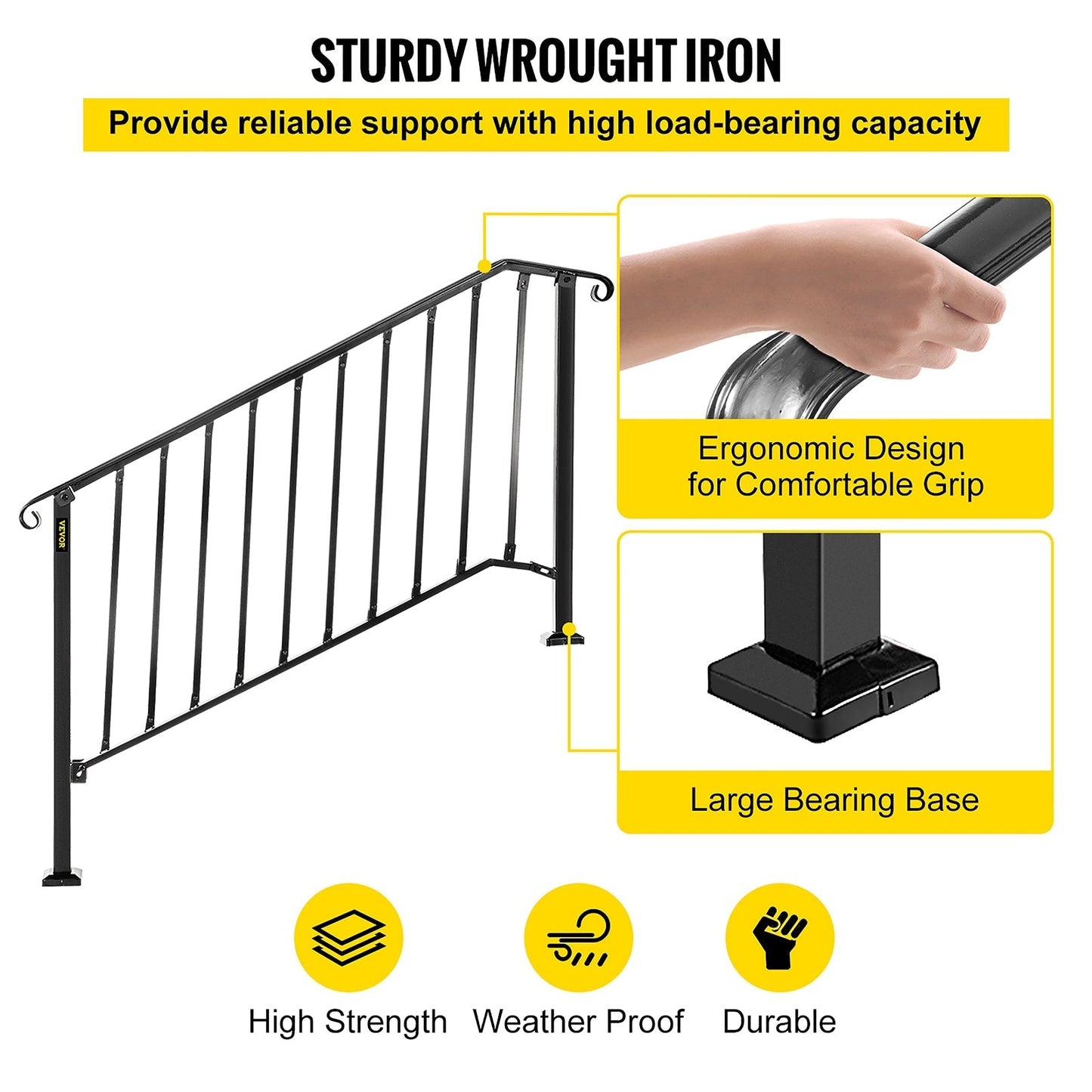 VEVOR Handrails Stair Railing 4-ft x 38-in Black Steel Deck Stair Rail Kit