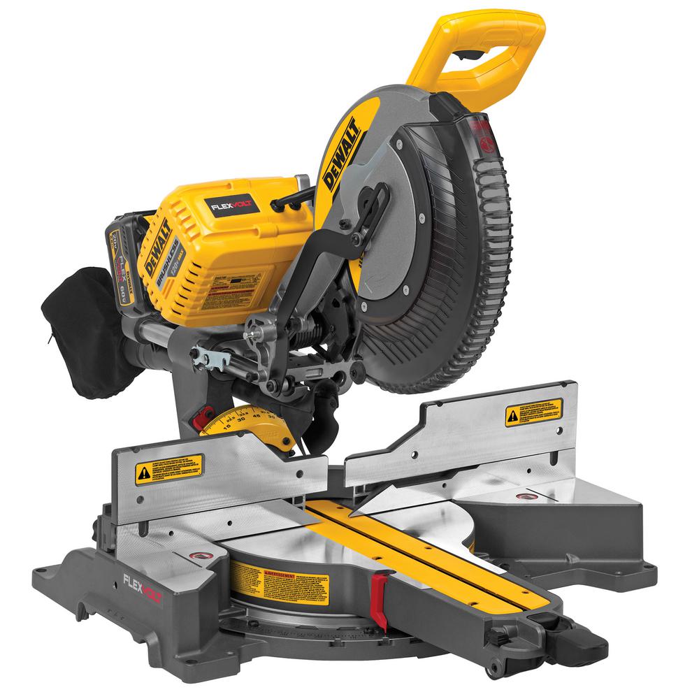 FLEXVOLT 120-Volt MAX Lithium-Ion Cordless Brushless 12 in. Sliding Miter Saw, Batteries and Bonus Stand - Super Arbor