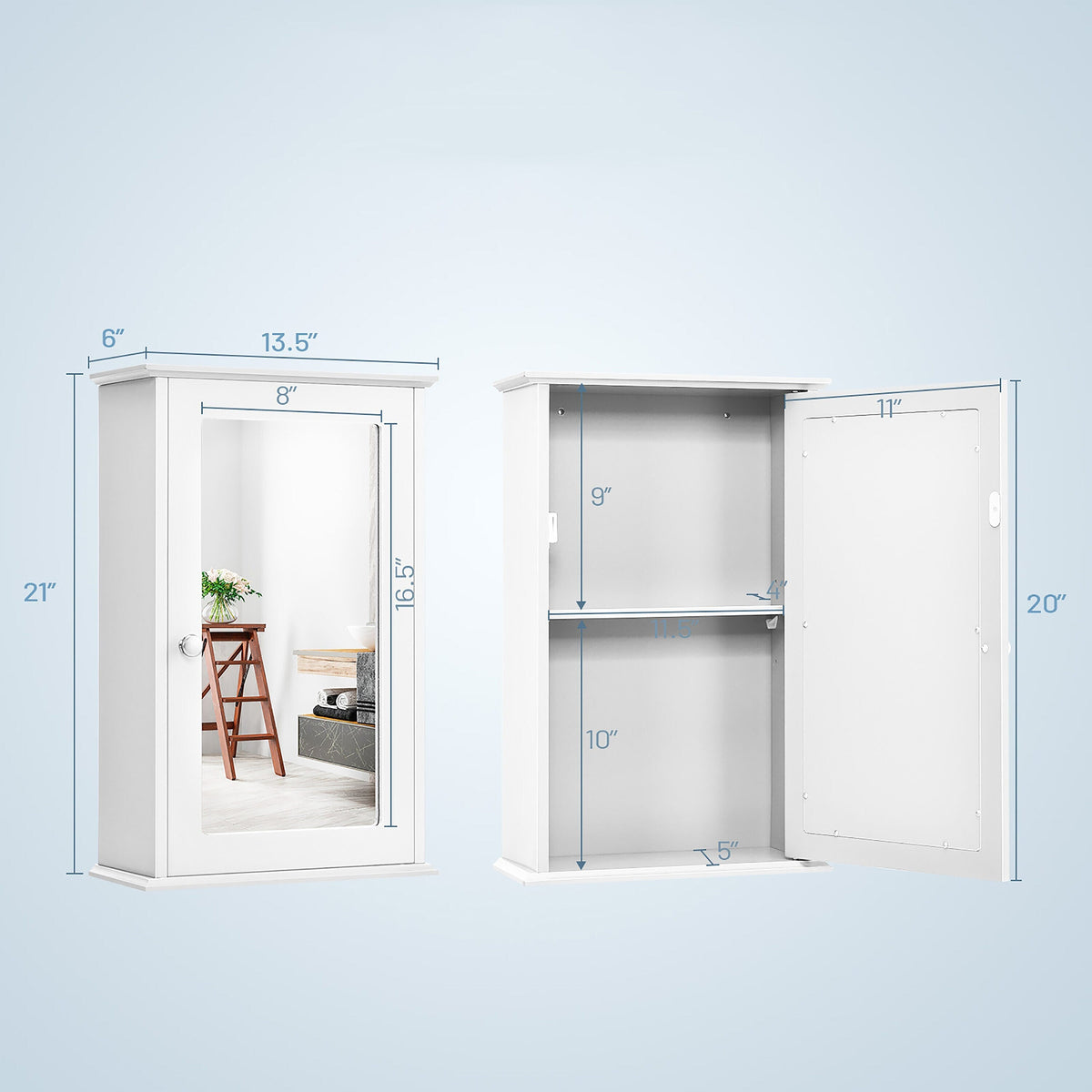 Goplus 6-in x 21-in x 13.5-in White Soft Close Bathroom Wall Cabinet