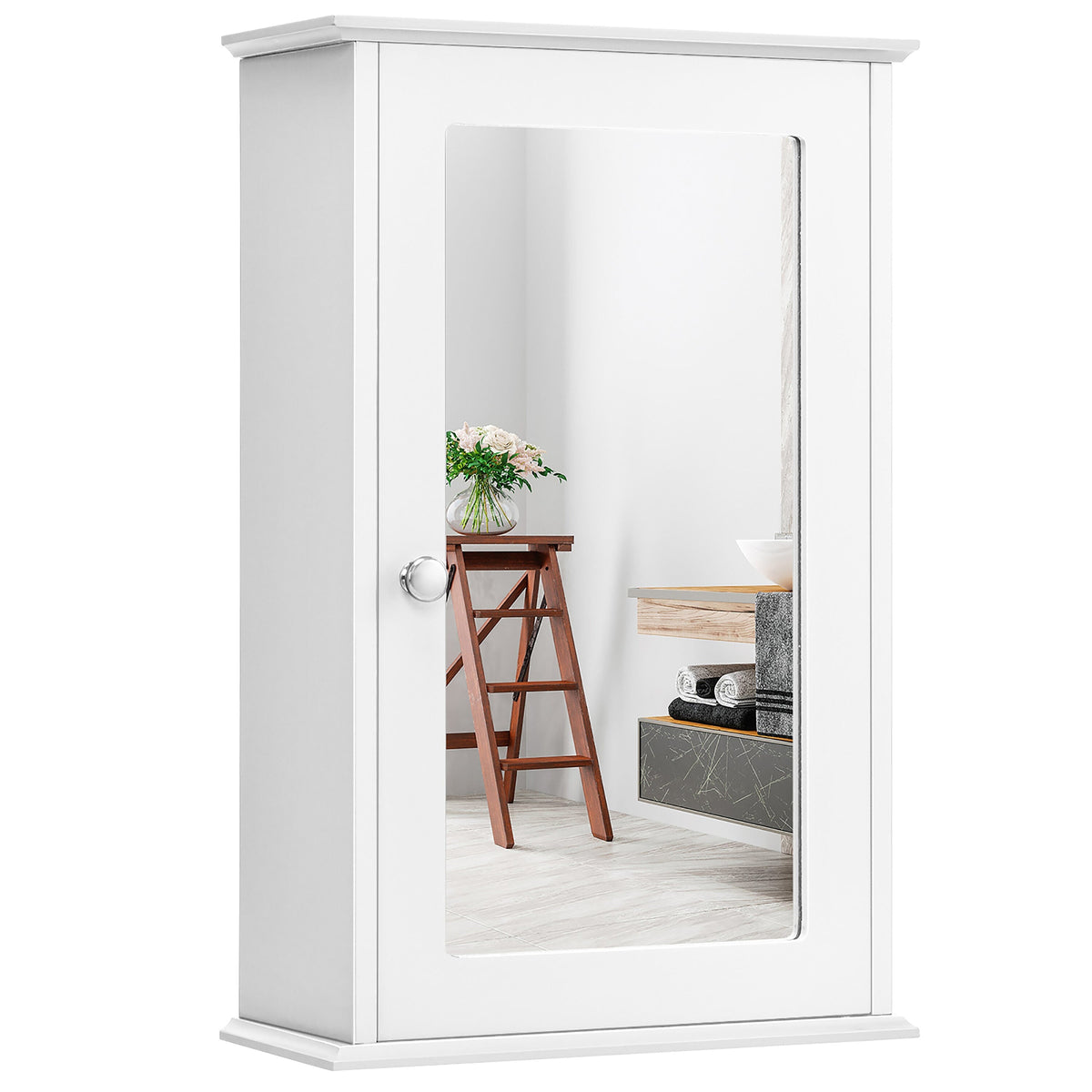 Goplus 6-in x 21-in x 13.5-in White Soft Close Bathroom Wall Cabinet