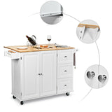 Goplus White Wood Base with Wood Top Rolling Kitchen Cart (30-in x 53.5-in x 36-in)