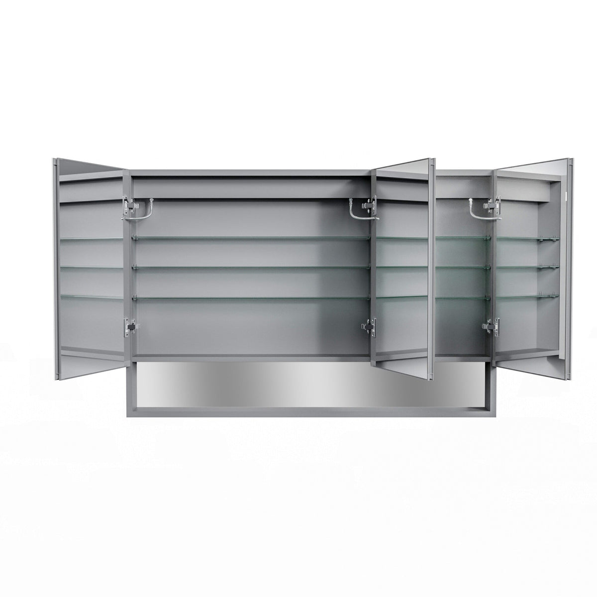 WELLFOR EX5 48-in x 32-in Lighted LED Fog Free Surface/Recessed Mount Silver Mirrored Soft Close Medicine Cabinet with Outlet