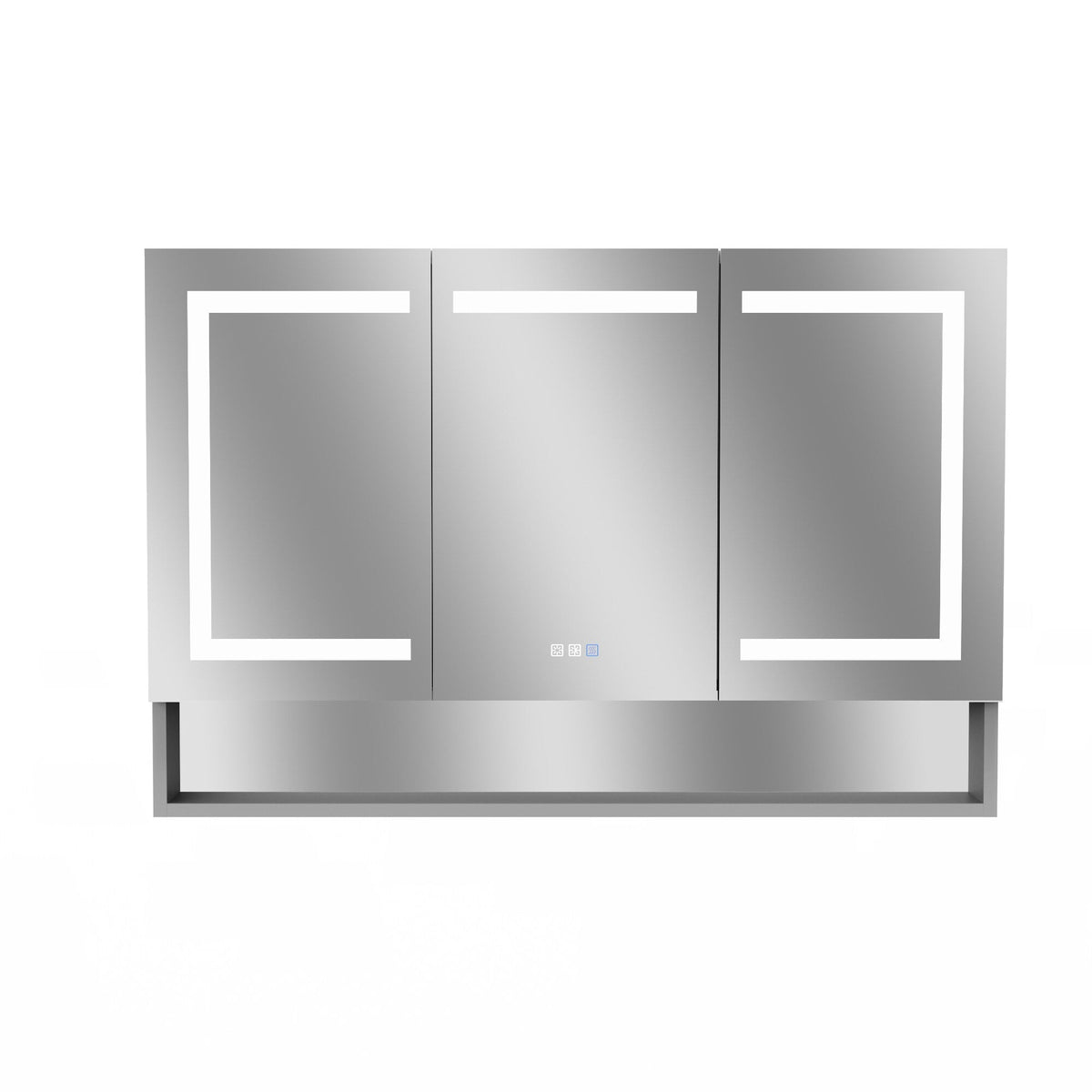 WELLFOR EX5 48-in x 32-in Lighted LED Fog Free Surface/Recessed Mount Silver Mirrored Soft Close Medicine Cabinet with Outlet