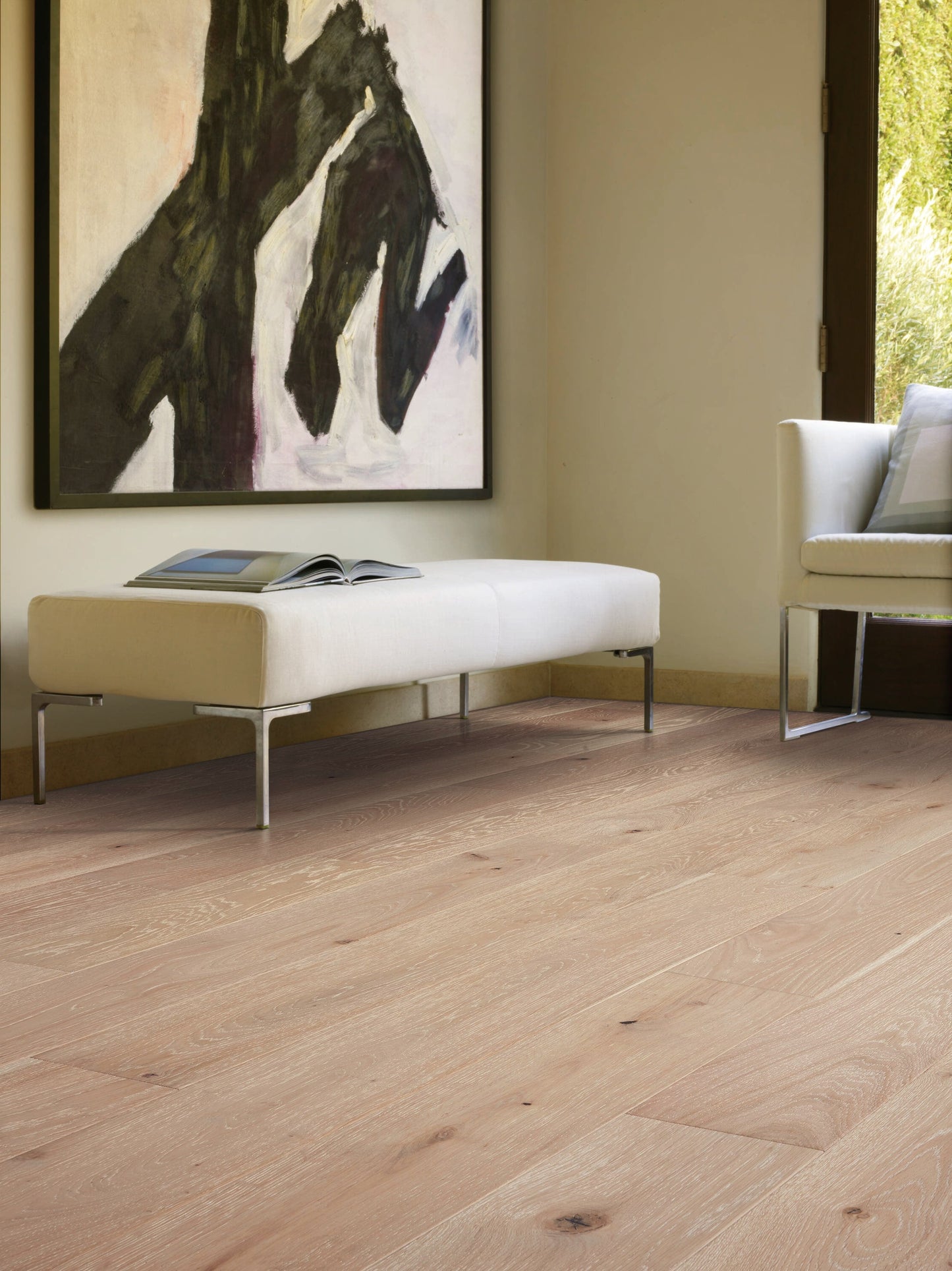 Villa Barcelona White oak Palamos hardwood flooring — installed room view