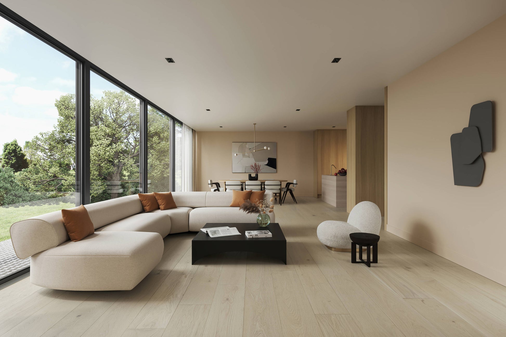 Villa Barcelona White oak Sorolla hardwood flooring — installed room view