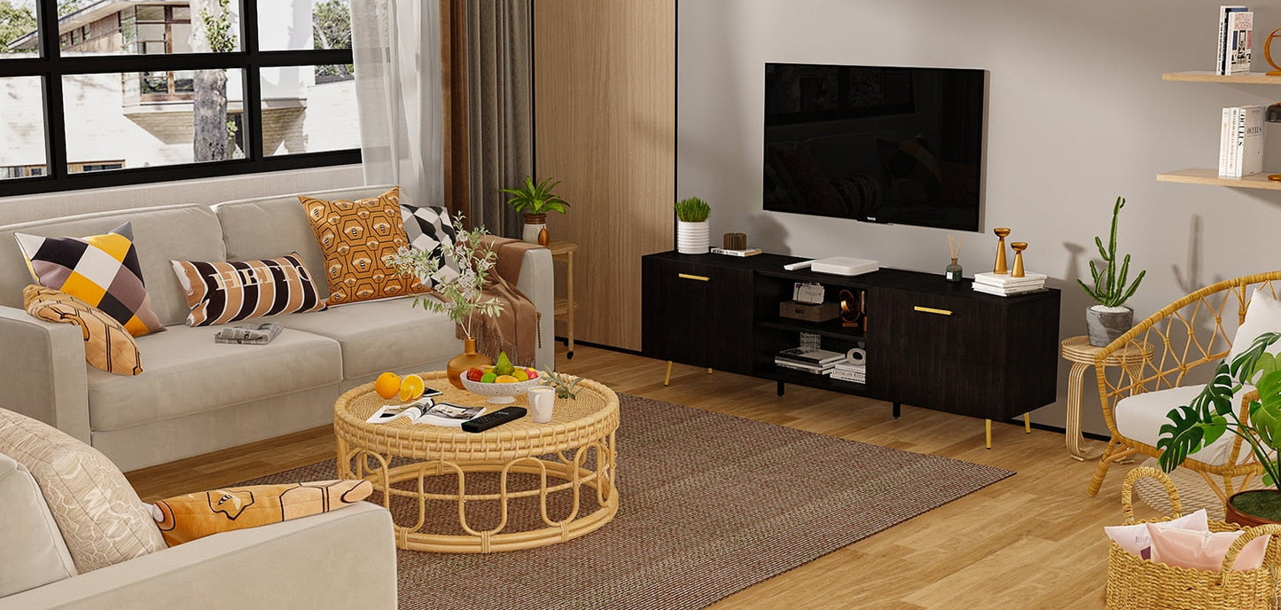 FUFU&GAGA TV Stand Modern/Contemporary Dark Brown Tv Cabinet Integrated Tv Mount (Accommodates TVs up to 70-in)