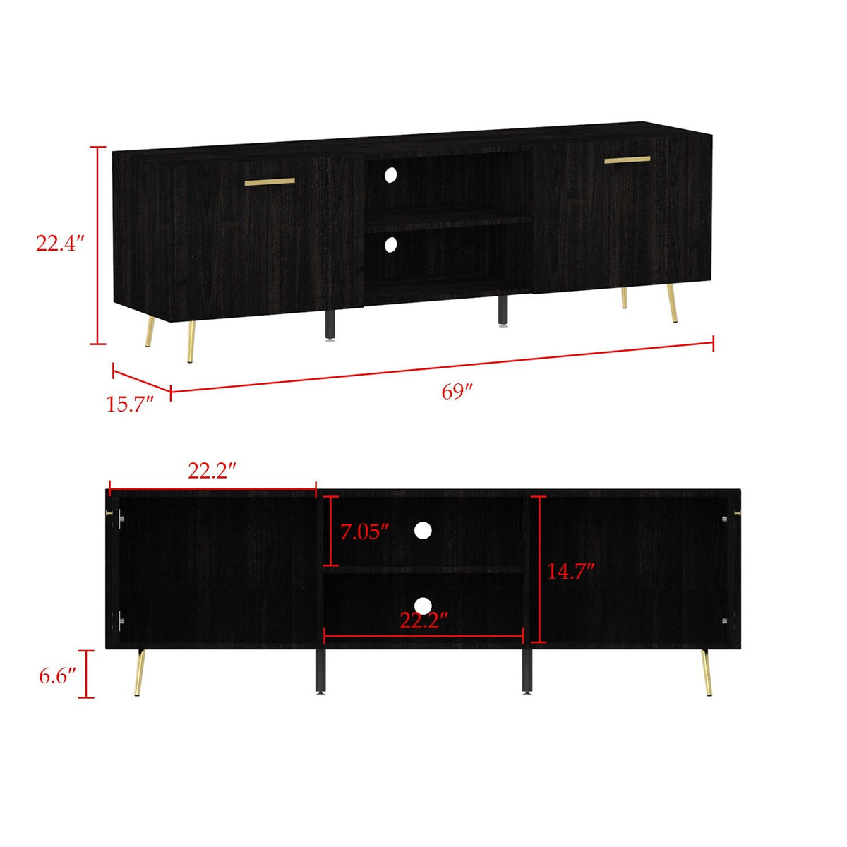 FUFU&GAGA Black TV Cabinet Modern/Contemporary (Accommodates TVs up to 70-in) - Floating Design, Integrated Storage, Adjustable Shelves
