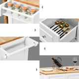 Goplus White Wood Base with Wood Top Rolling Kitchen Cart (30-in x 53.5-in x 36-in)