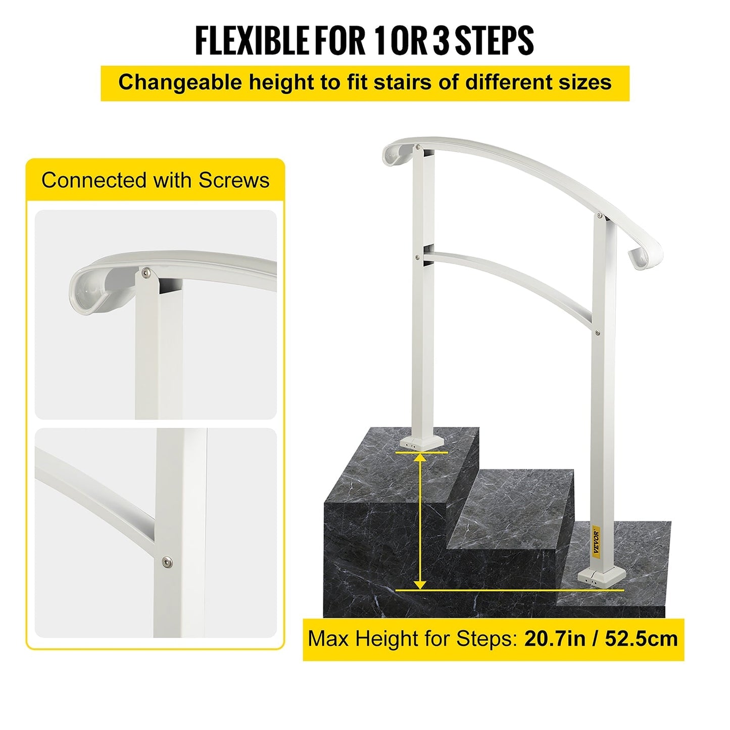VEVOR Handrails Stair Railing 2-ft x 42-in White Steel Deck Stair Rail Kit