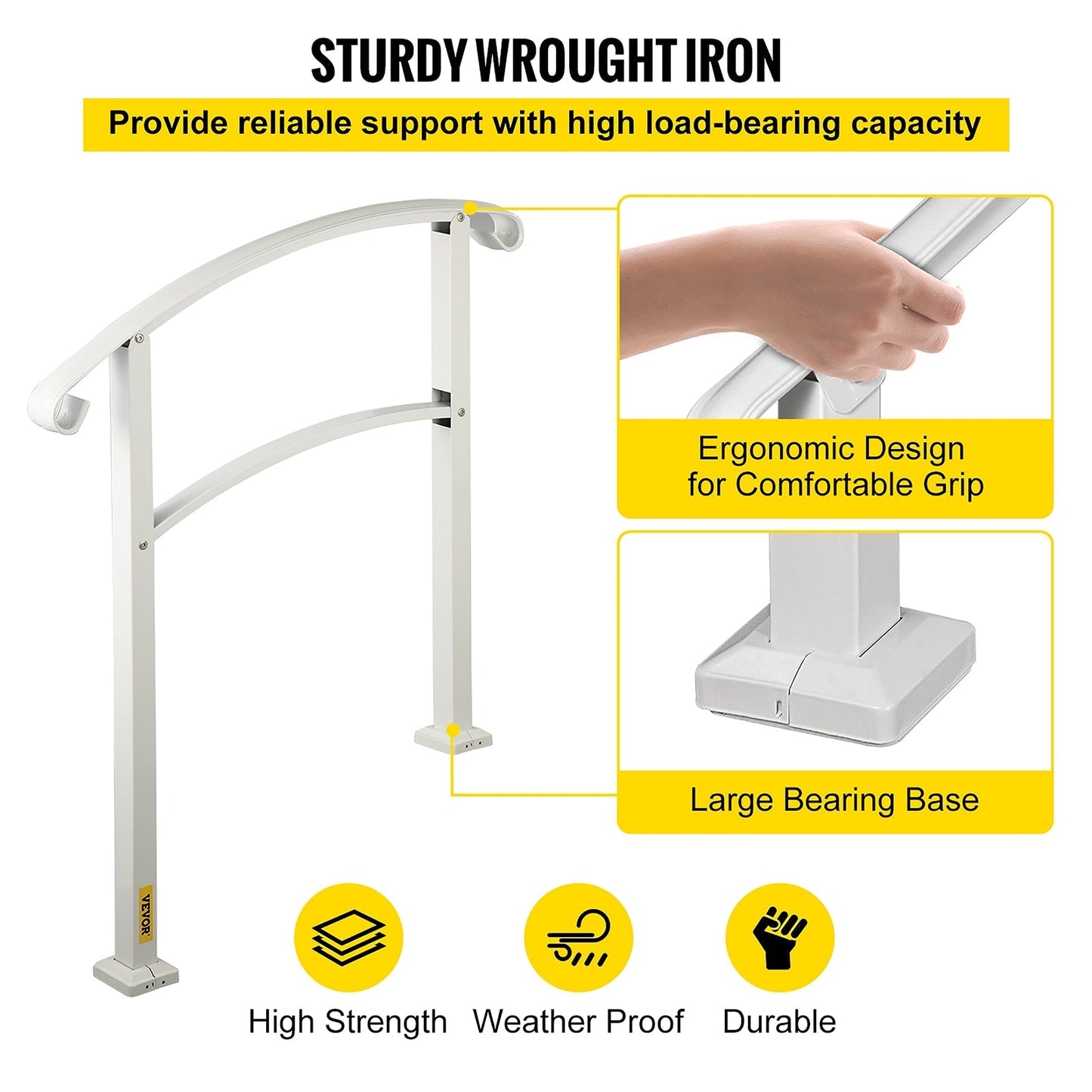 VEVOR Handrails Stair Railing 2-ft x 42-in White Steel Deck Stair Rail Kit