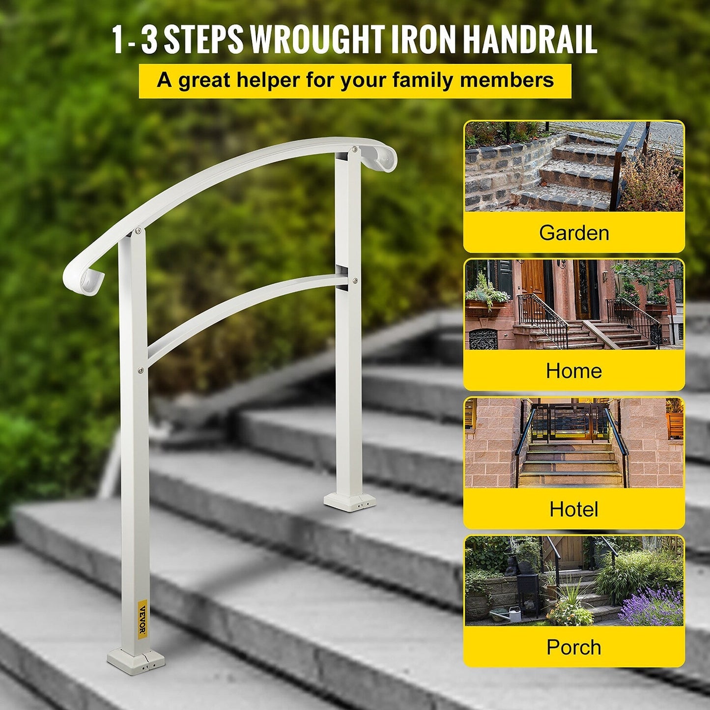 VEVOR Handrails Stair Railing 2-ft x 42-in White Steel Deck Stair Rail Kit