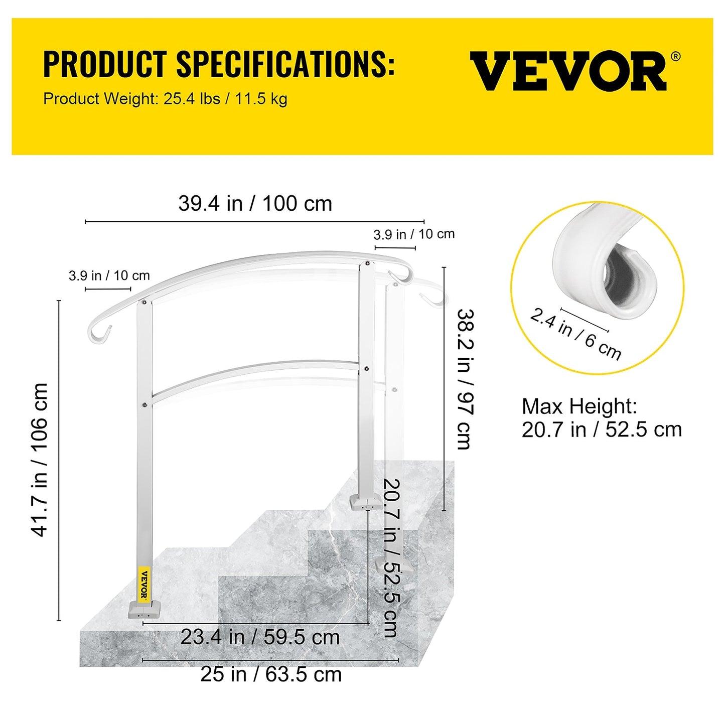 VEVOR Handrails Stair Railing 2-ft x 42-in White Steel Deck Stair Rail Kit