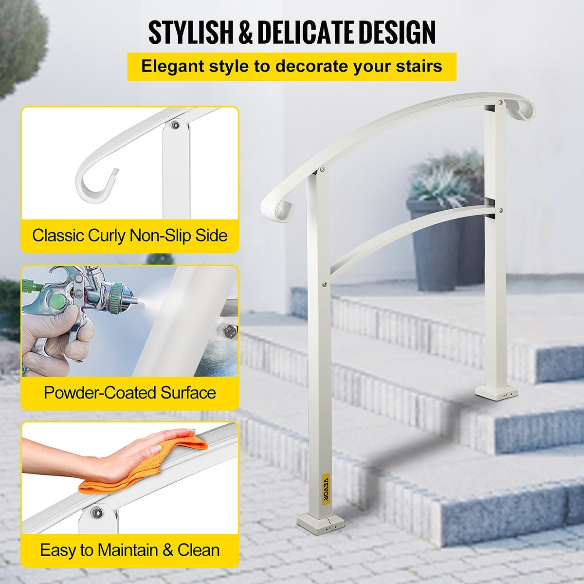 VEVOR Handrails Stair Railing 2-ft x 42-in White Steel Deck Stair Rail Kit