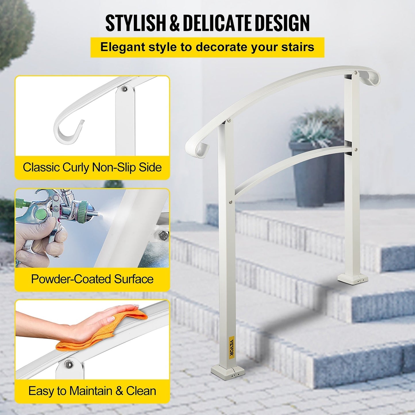 VEVOR Handrails Stair Railing 2-ft x 42-in White Steel Deck Stair Rail Kit