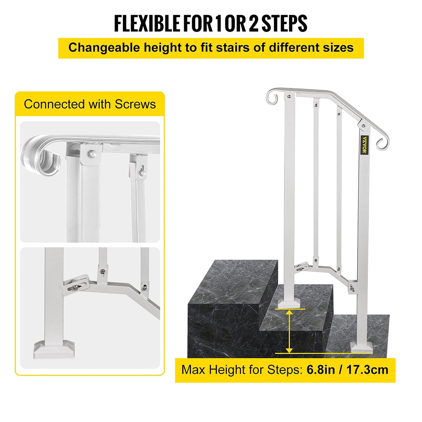 VEVOR Handrails Stair Railing 2-ft x 38-in White Steel Deck Stair Rail Kit
