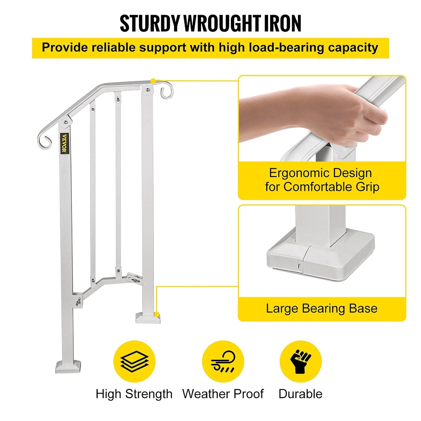 VEVOR Handrails Stair Railing 2-ft x 38-in White Steel Deck Stair Rail Kit