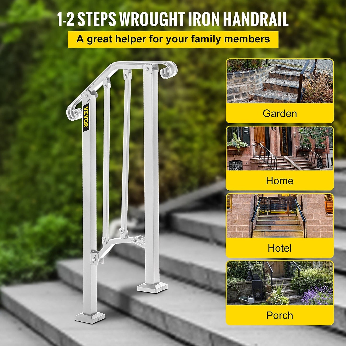 VEVOR Handrails Stair Railing 2-ft x 38-in White Steel Deck Stair Rail Kit