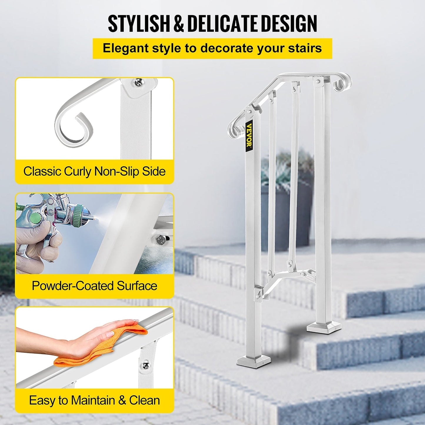 VEVOR Handrails Stair Railing 2-ft x 38-in White Steel Deck Stair Rail Kit
