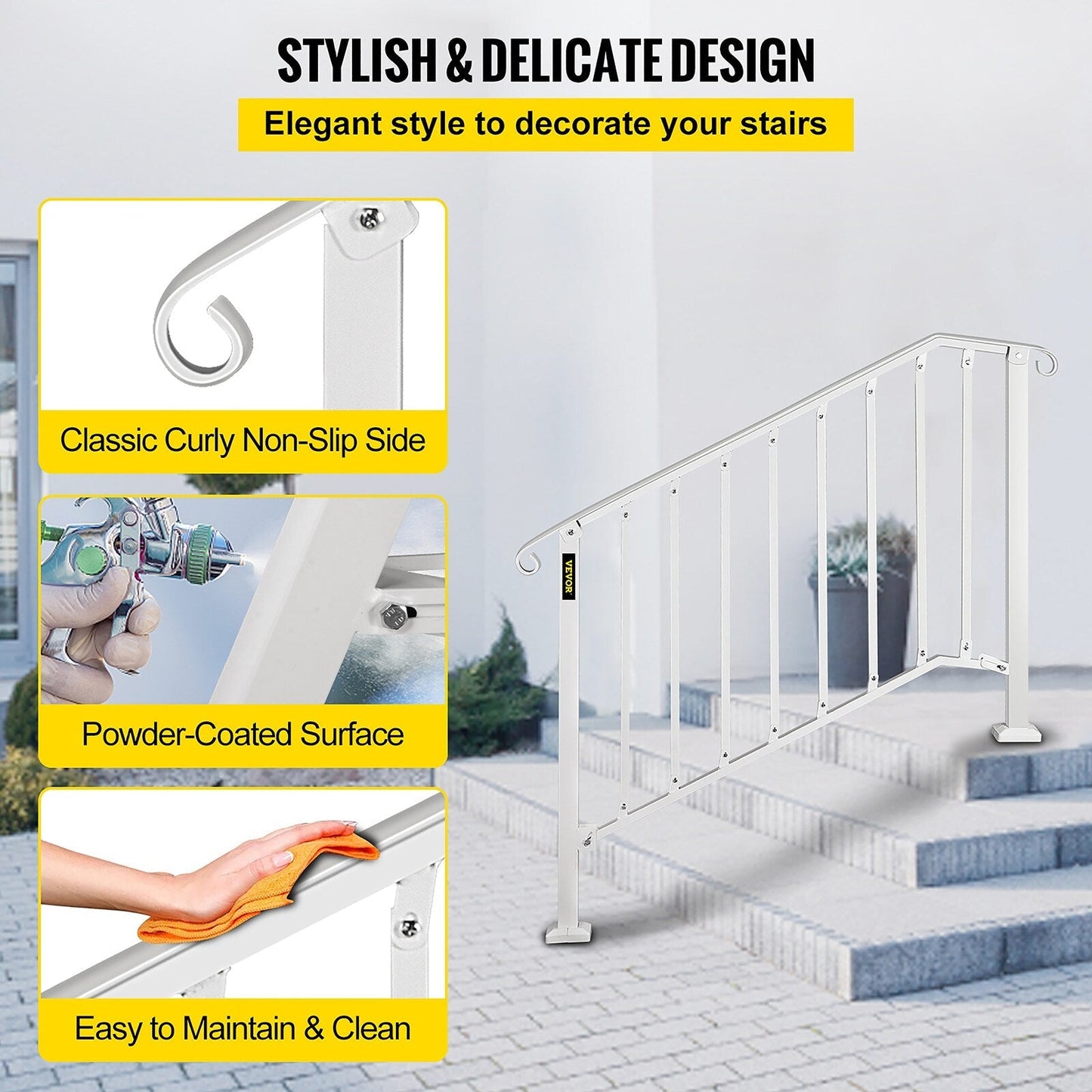 VEVOR Handrails Stair Railing 4-ft x 38-in White Steel Deck Stair Rail Kit