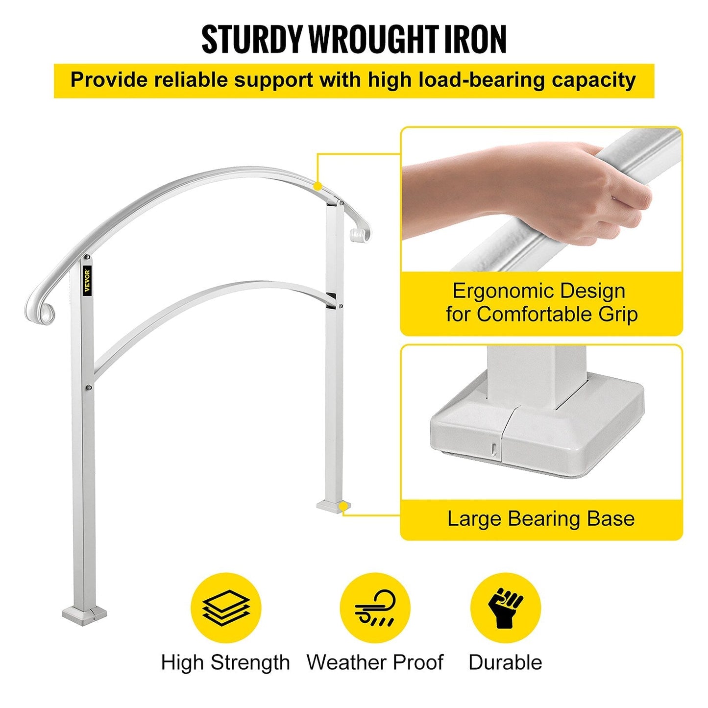 VEVOR Handrails Stair Railing 2-ft x 42-in White Steel Deck Stair Rail Kit