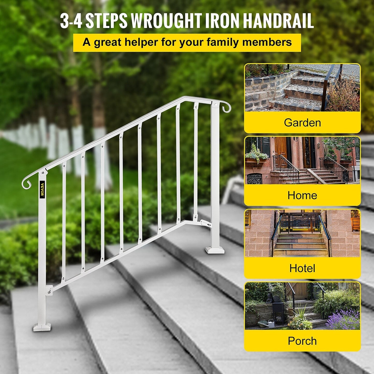 VEVOR Handrails Stair Railing 4-ft x 38-in White Steel Deck Stair Rail Kit