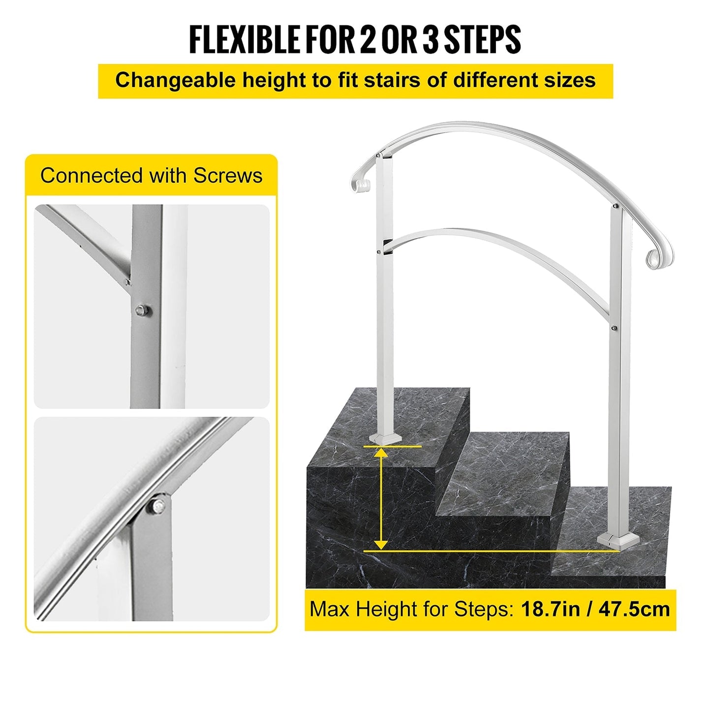 VEVOR Handrails Stair Railing 2-ft x 42-in White Steel Deck Stair Rail Kit