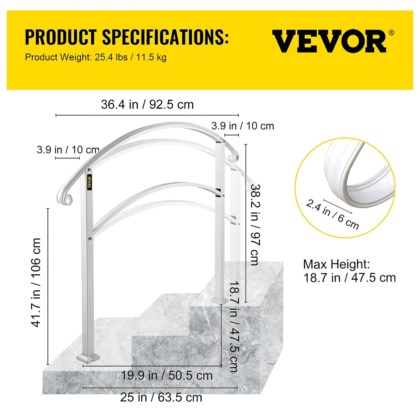 VEVOR Handrails Stair Railing 2-ft x 42-in White Steel Deck Stair Rail Kit