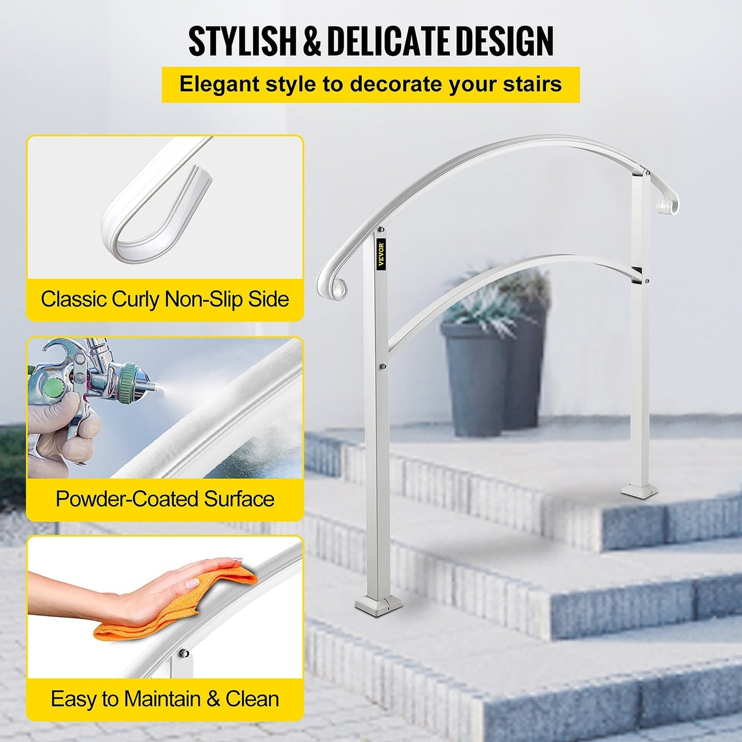 VEVOR Handrails Stair Railing 2-ft x 42-in White Steel Deck Stair Rail Kit