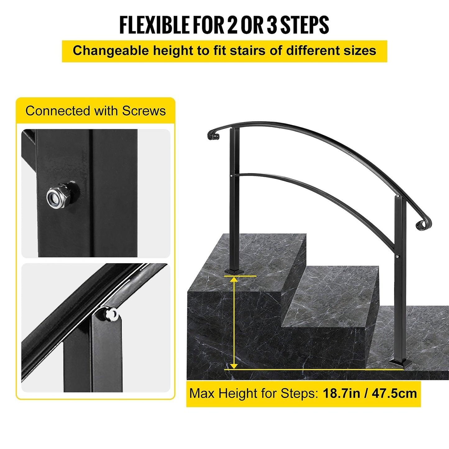 VEVOR Handrails Stair Railing 2-ft x 42-in Black Steel Deck Stair Rail Kit
