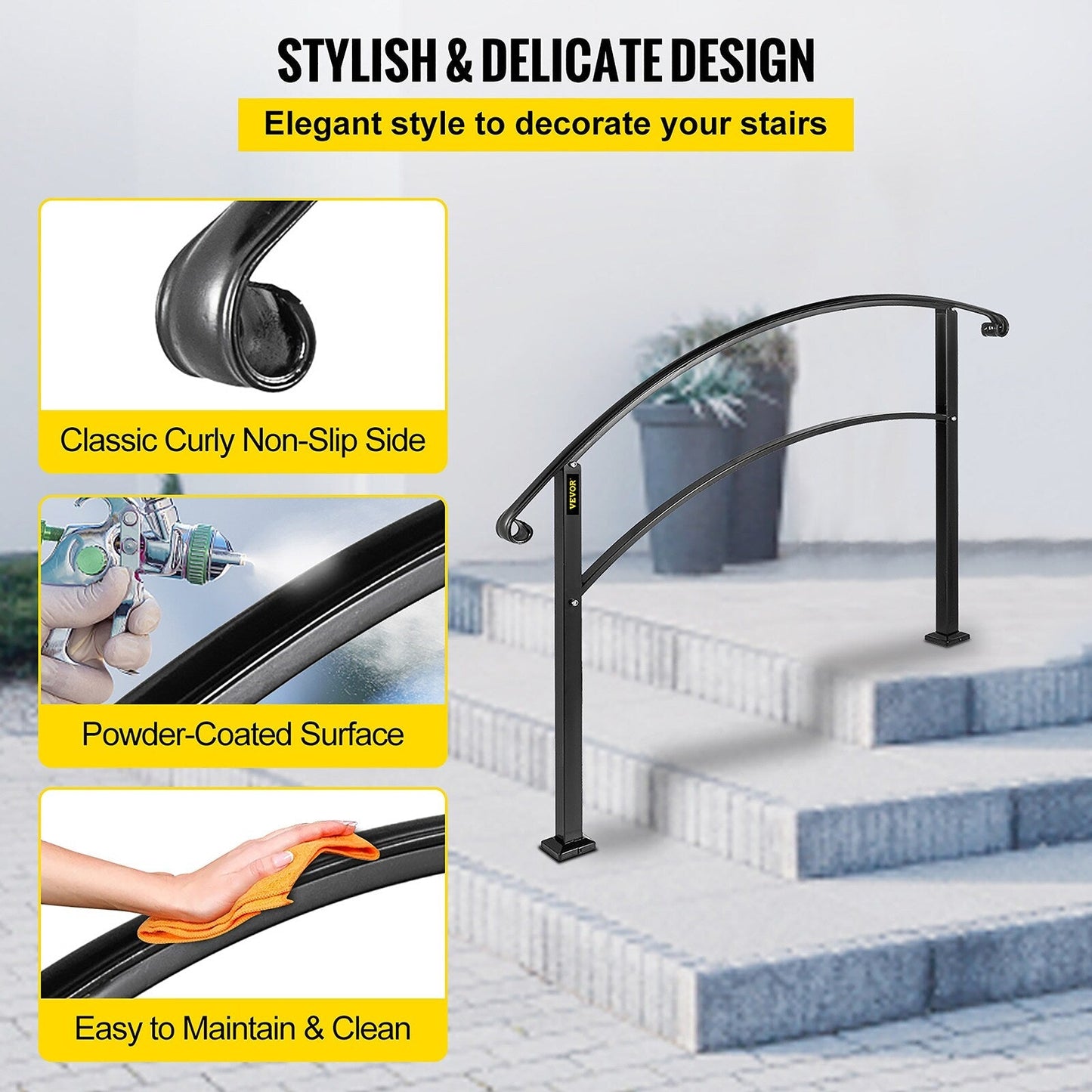 VEVOR Handrails Stair Railing 2-ft x 42-in Black Steel Deck Stair Rail Kit