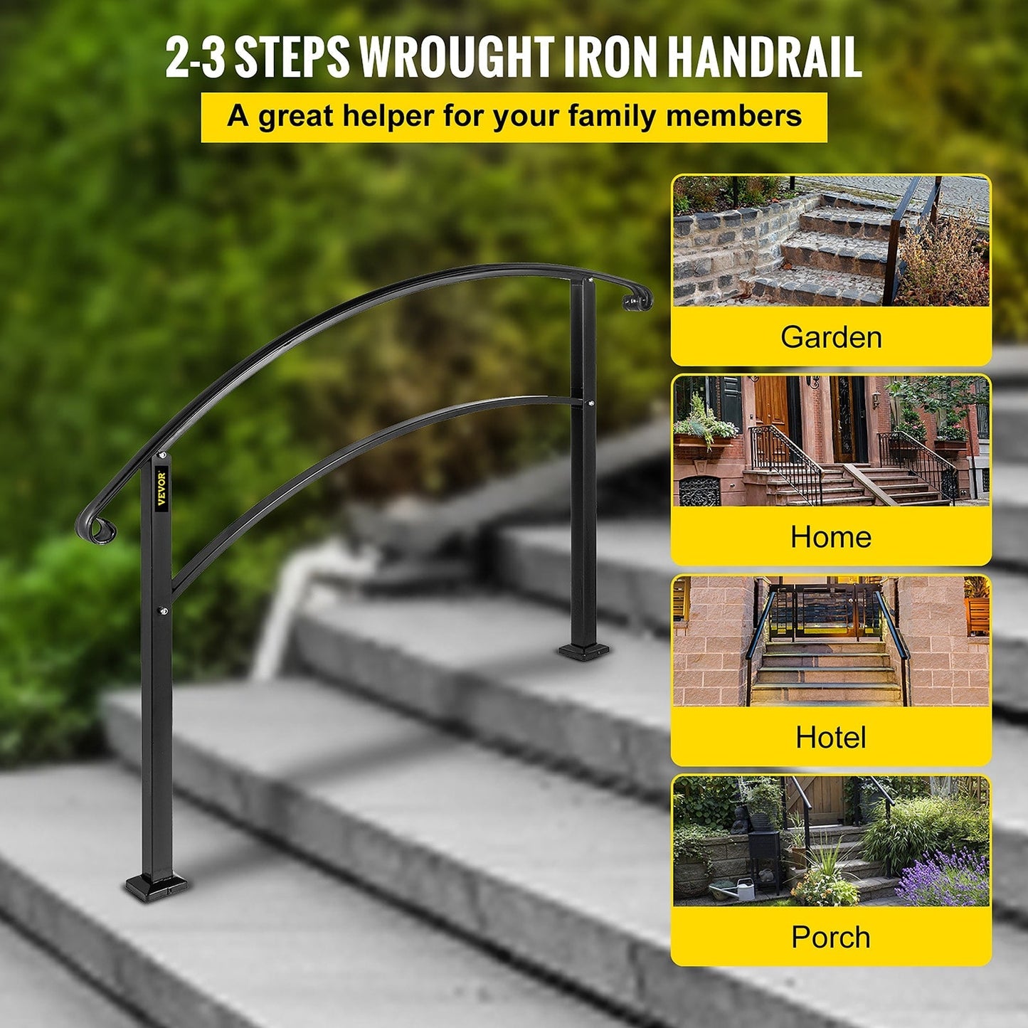 VEVOR Handrails Stair Railing 2-ft x 42-in Black Steel Deck Stair Rail Kit