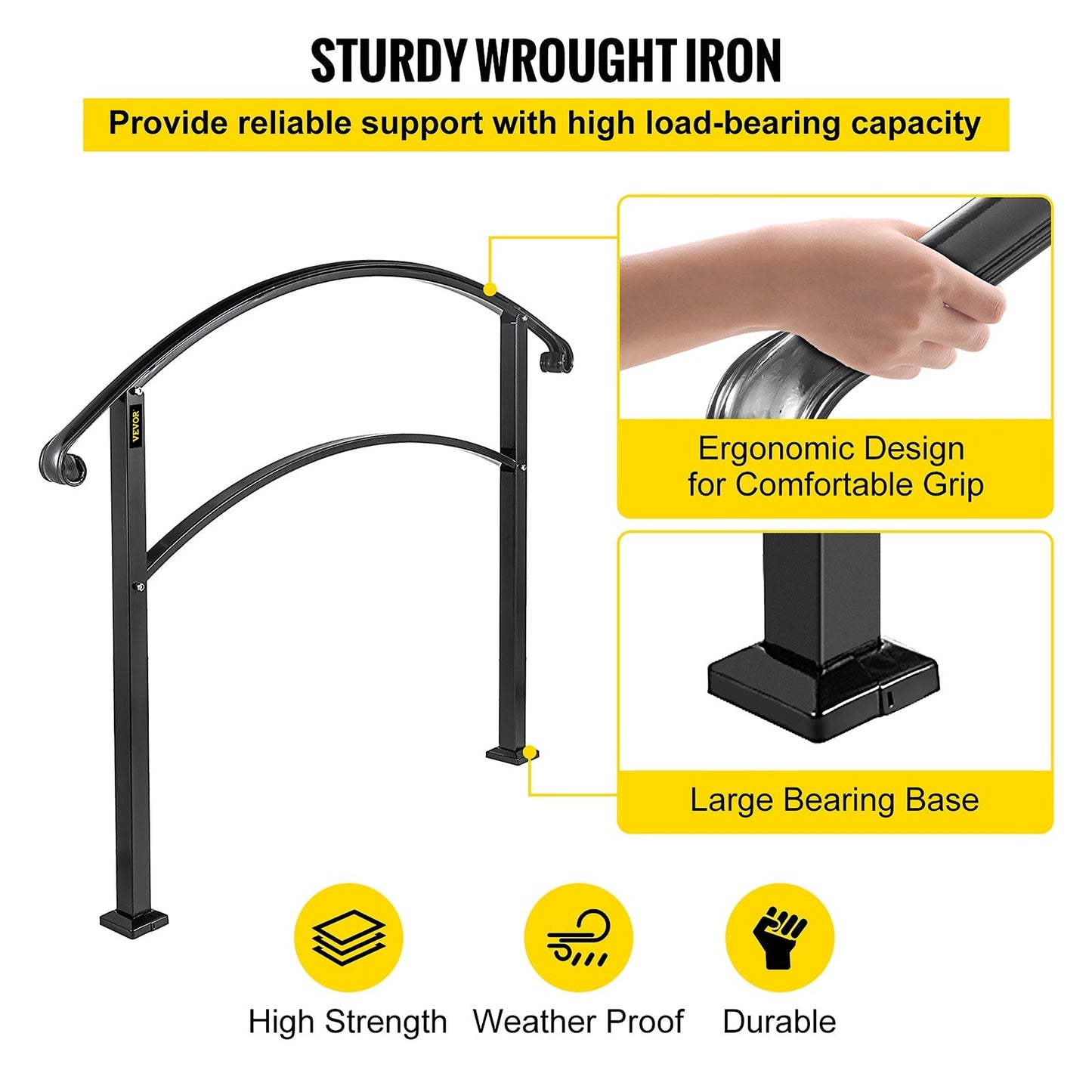 VEVOR Handrails Stair Railing 3-ft x 42-in Black Steel Deck Stair Rail Kit