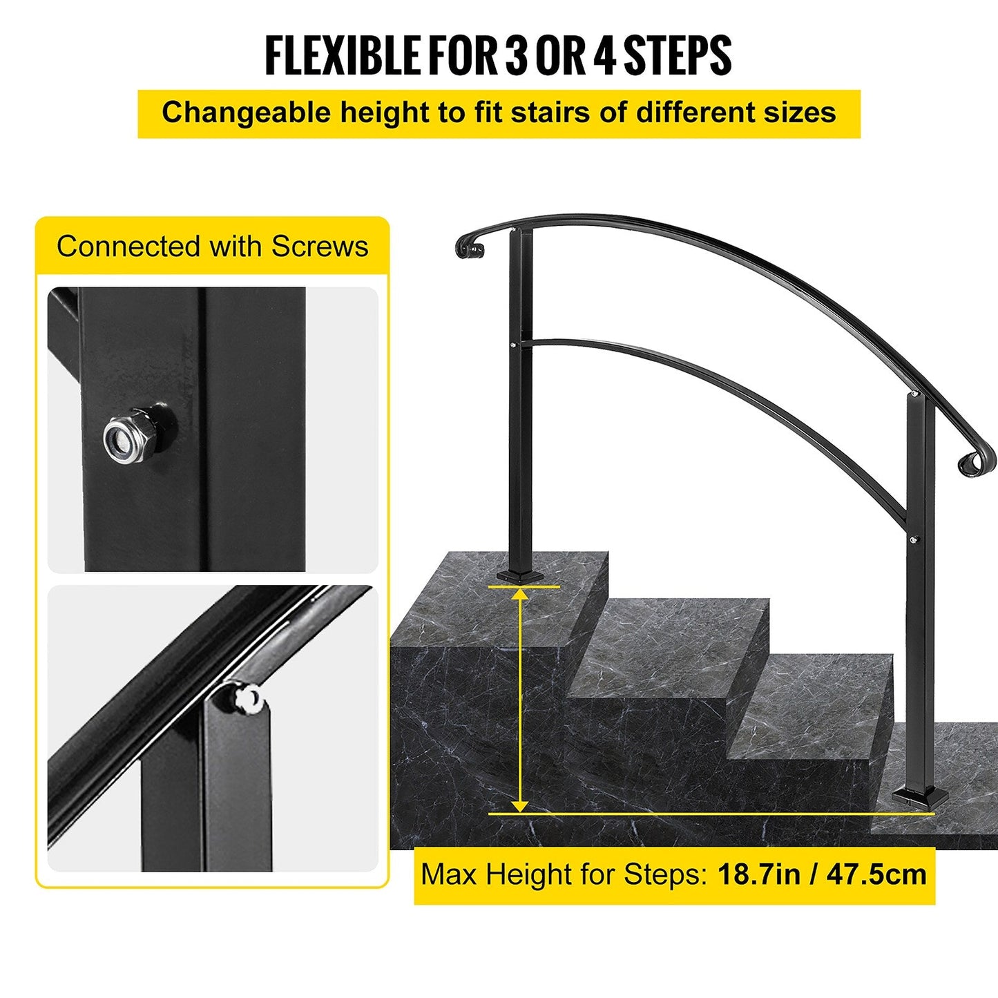VEVOR Handrails Stair Railing 3-ft x 42-in Black Steel Deck Stair Rail Kit