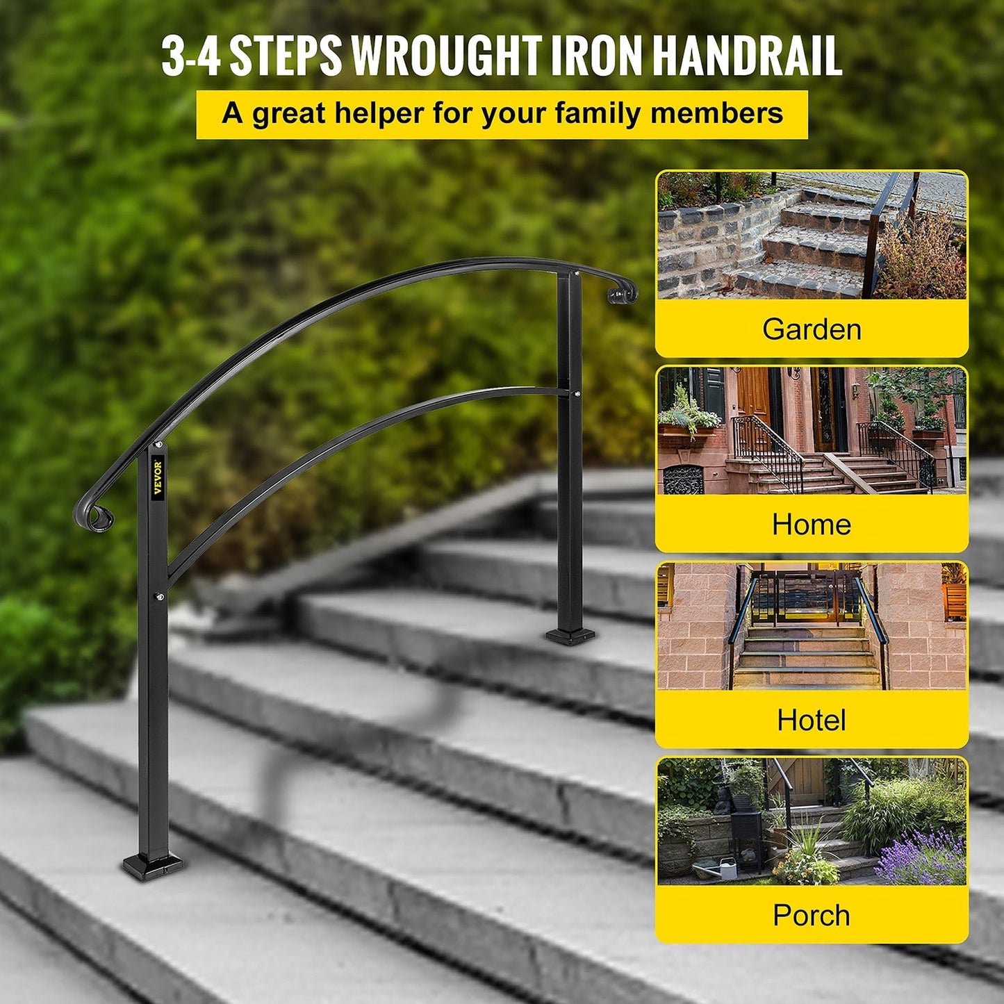 VEVOR Handrails Stair Railing 3-ft x 42-in Black Steel Deck Stair Rail Kit