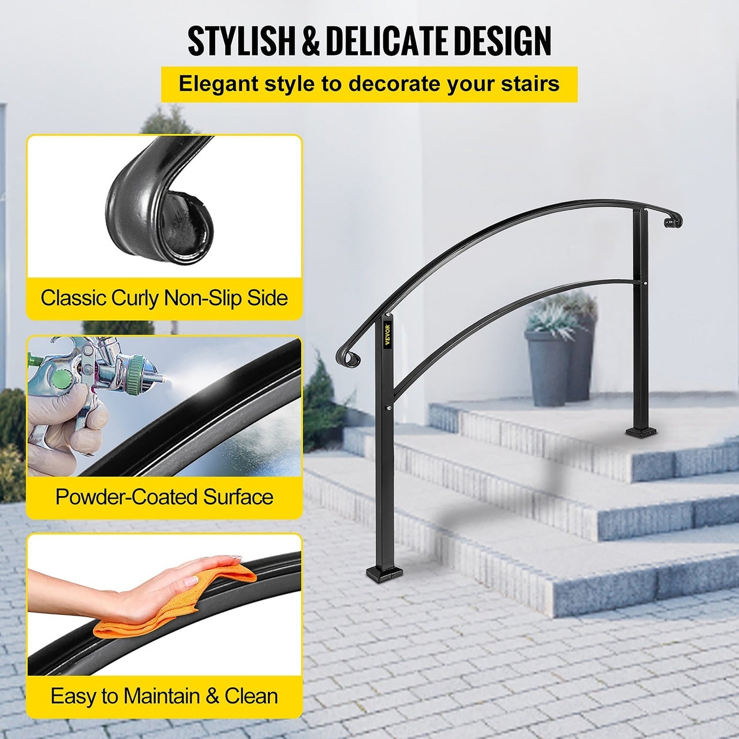 VEVOR Handrails Stair Railing 3-ft x 42-in Black Steel Deck Stair Rail Kit