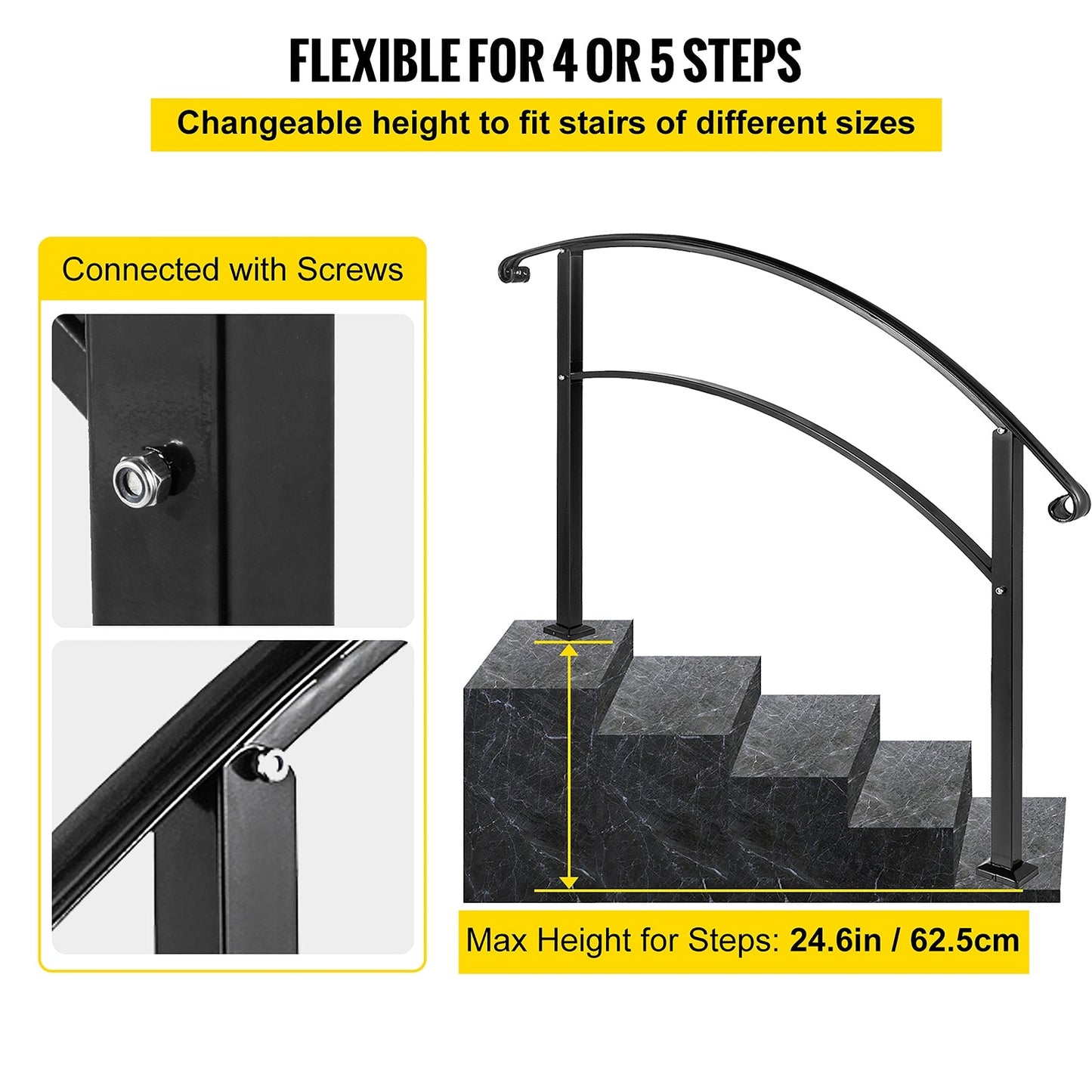 VEVOR Handrails Stair Railing 4-ft x 42-in Black Steel Deck Stair Rail Kit