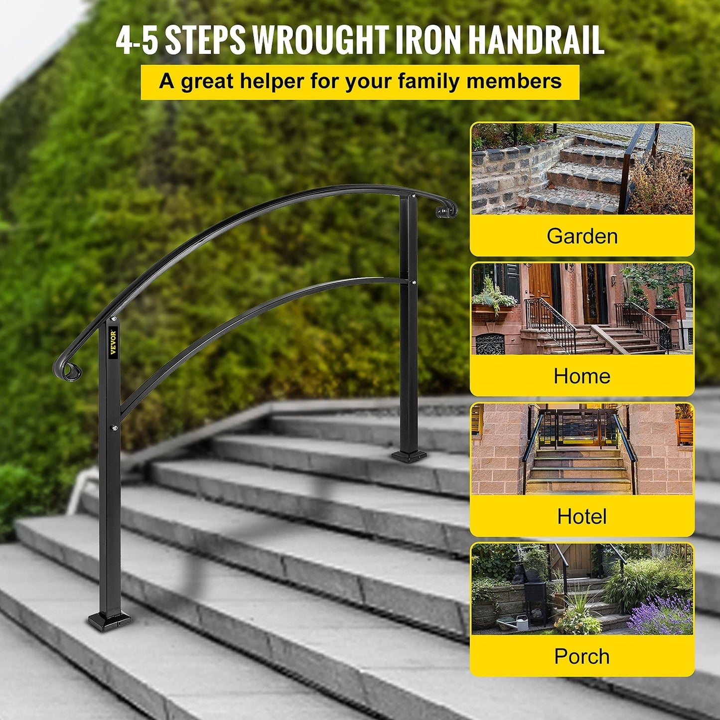 VEVOR Handrails Stair Railing 4-ft x 42-in Black Steel Deck Stair Rail Kit