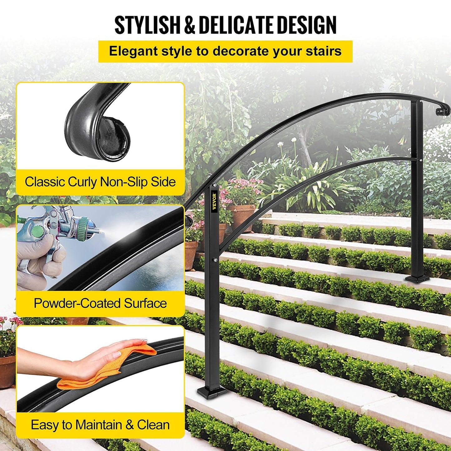 VEVOR Handrails Stair Railing 4-ft x 42-in Black Steel Deck Stair Rail Kit