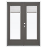 JELD-WEN 60-in x 80-in 4-9/16-in Low‑E Blinds-Between-the-Glass Primed Fiberglass French Right-Hand Inswing Double Patio Door, Brickmould Included