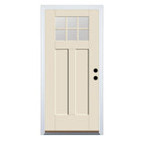 Therma-Tru Benchmark Doors 32-in x 80-in Fiberglass Craftsman 6-Lite Left-Hand Inswing Ready-to-Paint Unfinished Prehung Front Door with Brickmould