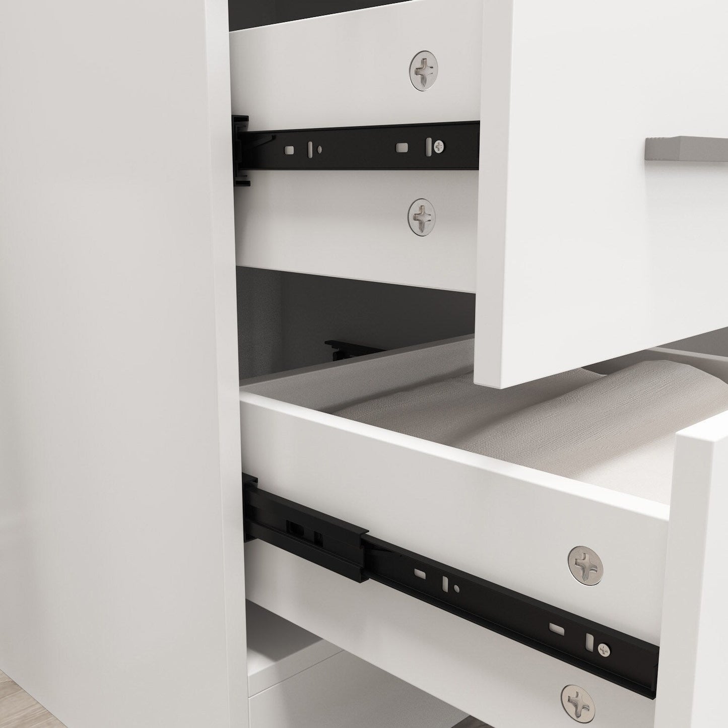 FUFU&GAGA Contemporary Makeup Vanity Table with Sliding Mirror and Adjustable Lights - White, 5 Drawers, 2-Tier Storage Cabinets, Durable MDF Material
